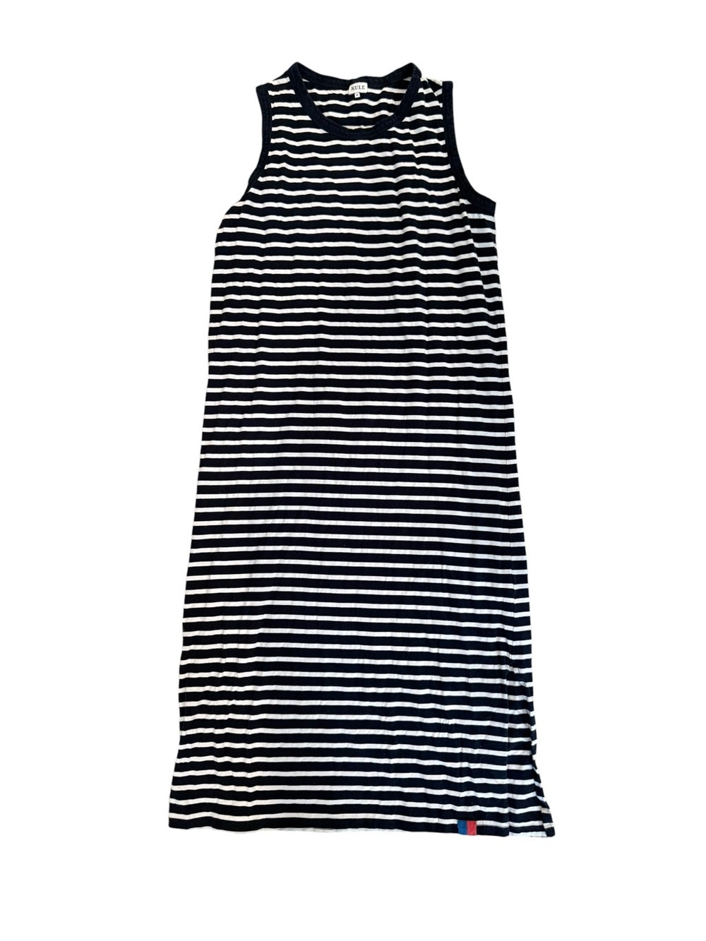 KULE Striped Sleeveless Midi Dress Size M Navy White Cotton Tank Dress Classic